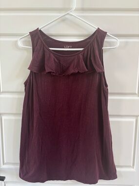 LOFT Burgundy Ruffle-Neck Sleeveless Tank